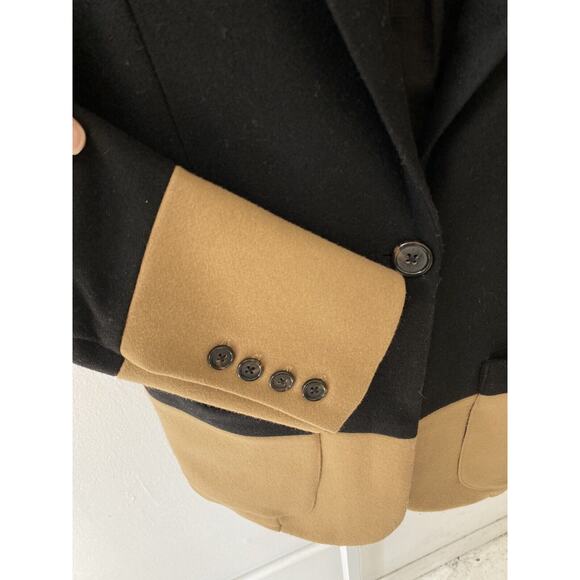HEIDI MERRICK USA 2 One Button Colorblock Blazer Jacket Black Camel Tan - Picture 6 of 7